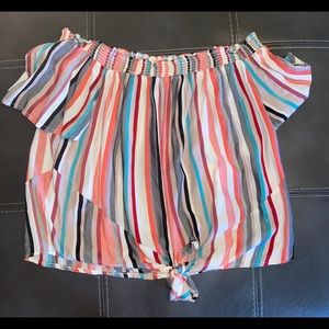 Cropped off the shoulder stripped shirt